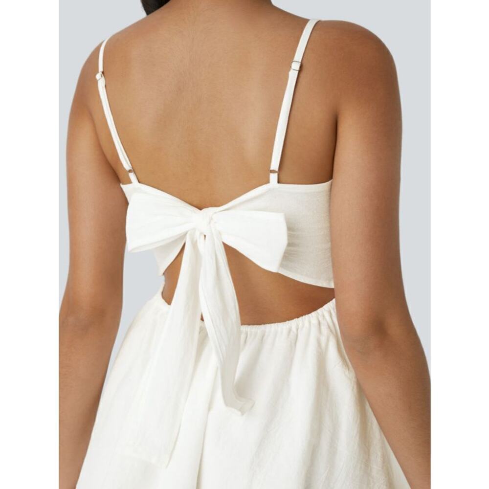 Halara Backless Adjustable Strap Tie Back Tiered Ruffle Flowy Slip Mini  Dress - Picture 4 of 12